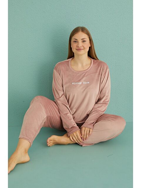 Formo Kadın Pudra Kadife Uzun Kollu Düz Paça Yüksek Kalite Pijama Takımı - S000327549-7152