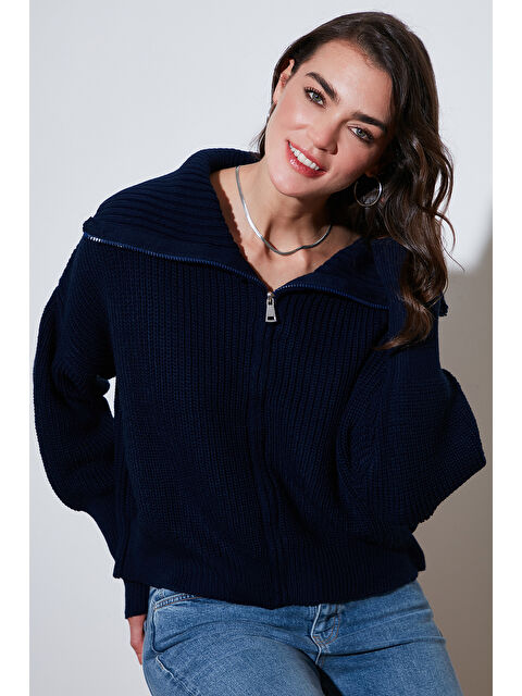 Lela Standart Fit Balon Kol Fermuarlı Selanik Örgülü Hırka 4615562 - S000328047-21164