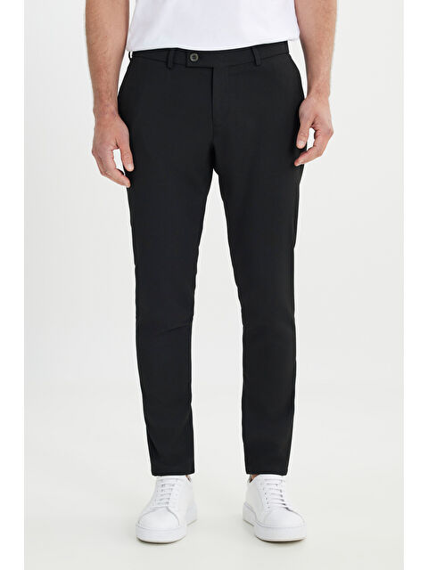 AC&Co / Altınyıldız Classics Erkek Siyah Slim Fit İtalyan Kesim Yan Cepli Esnek Casual Pantolon - S000394432-19351
