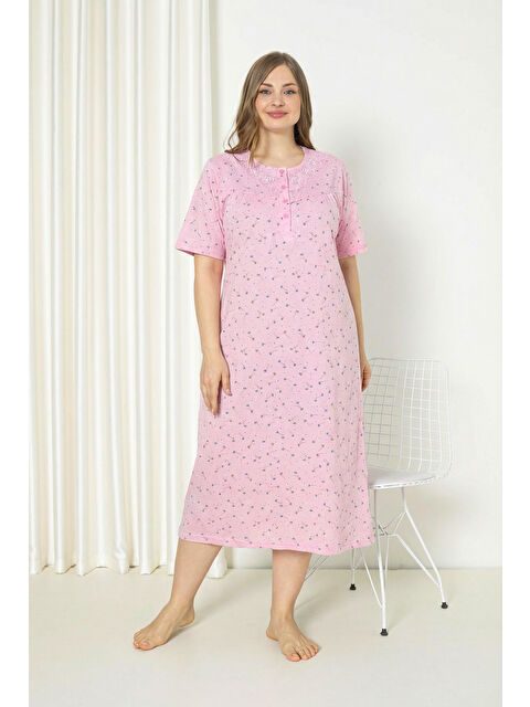 SEBOTEKS %100 Pamuklu Kısa Kollu Büyük Beden Anne Geceliği 586 - S000518201-20024