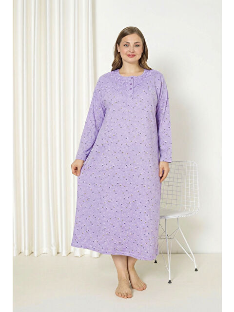 SEBOTEKS %100 Pamuklu Mevsimlik Kumaş Uzun Kollu Büyük Beden Anne Geceliği 585 - S000518199-17878