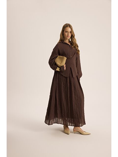 Mai Collection Vesper Üçgen Kesim Bağlamalı Kahve Gömlek