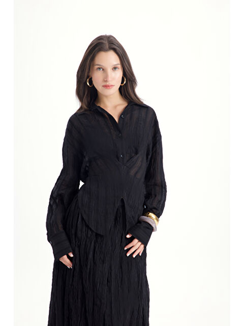 Mai Collection Vesper Üçgen Kesim Bağlamalı Siyah Gömlek