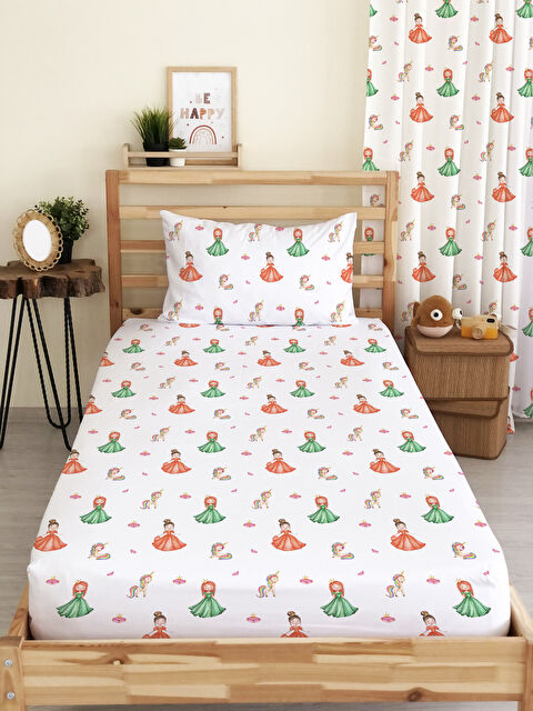 Evmila Prenses Ve  Desenli Baskılı Tek Kişilik Ve Bebek Boy Lastikli Çarşaf Seti - S000291361-23173