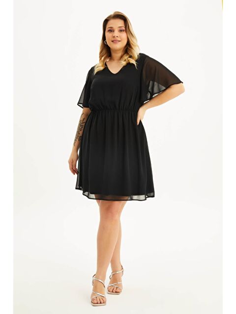 Mylinemoda Astarlı Volanlı Şifon Elbise - S000239229-19351