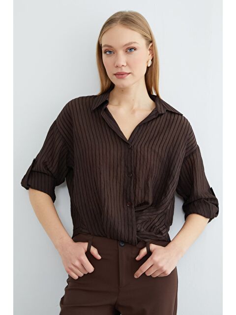 Fullamoda Çizgili Önü Düğümlü Gömlek - S000504002-19413