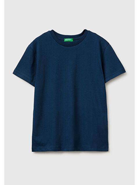 United Colors Of Benetton Erkek Çocuk Koyu Lacivert Tema Baskılı Rahat Kalıp Bisiklet Yaka T-Shirt
