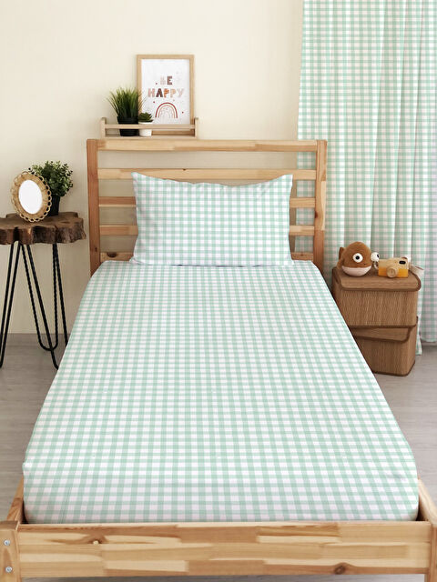 Evmila Yeşil Pötikare Desenli Baskılı Tek Kişilik Ve Bebek Boy Lastikli Çarşaf Seti Yeşil - S000291362-23173