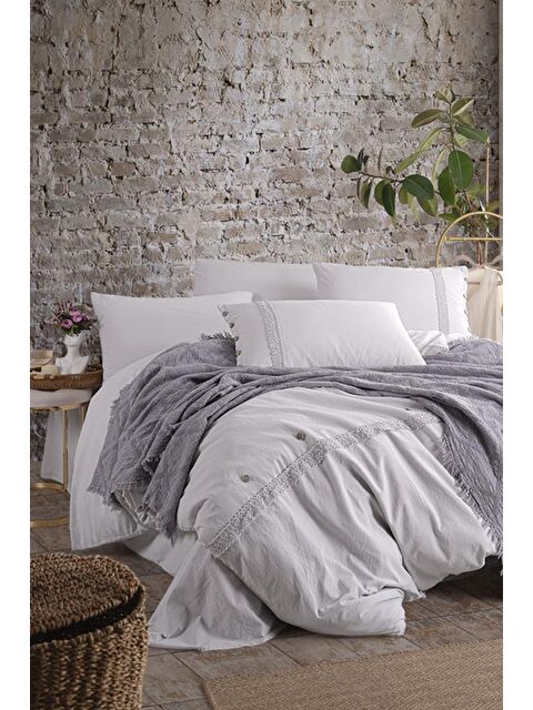 Çeyiz Diyarı Grace 7 Parça %100 Pamuk Çift Kişilik Pikeli Nevresim Takımı Taş - S000494914-25636