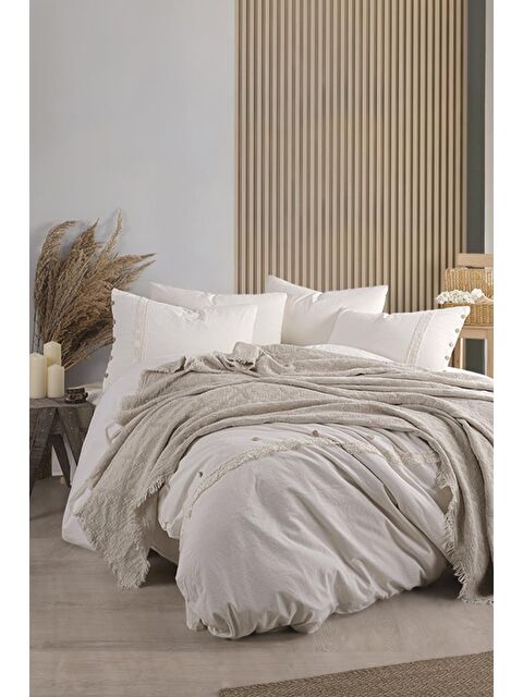 Çeyiz Diyarı Grace 7 Parça %100 Pamuk Çift Kişilik Pikeli Nevresim Takımı Ekru - S000494918-19965