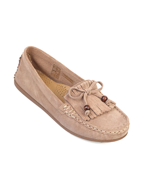 Capone Outfitters Almire Hakiki Deri Süet Boncuklu Püsküllü Konfor Kadın Loafer Ayakkabı - S000530329-29738