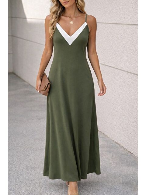 Jane's Kadın Ip Askılı Keskin V Yakalı Uzun Viskon Elbise