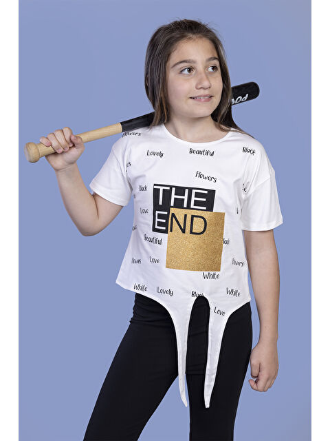 Toontoykids Kız Çocuk Komple Baskılı Bağlama Detaylı Tişört