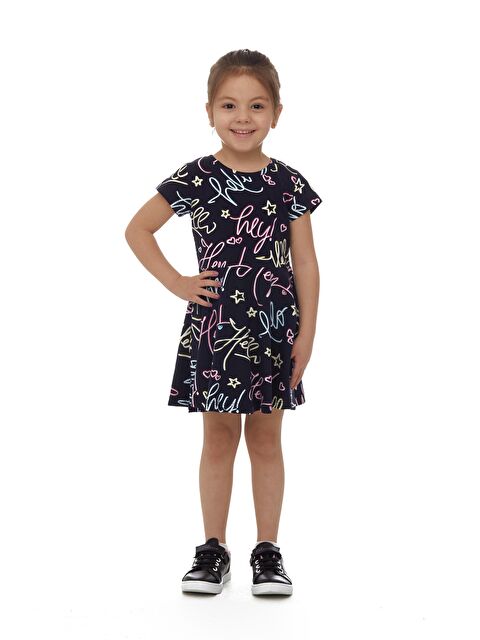 Lovetti Kız Çocuk Hey Dude Desen Kısa Kol Kloşe Etek Elbise - S000053929-23173