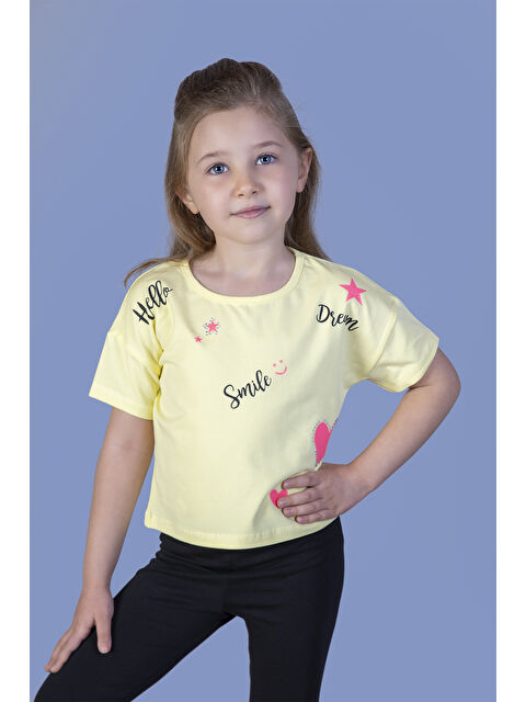 Toontoykids Kız Çocuk Crop Model Neon Baskılı Tişört