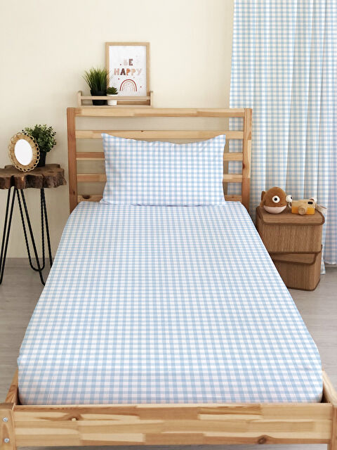 Evmila Mavi Pötikare Desenli Baskılı Tek Kişilik Ve Bebek Boy Lastikli Çarşaf Seti Mavi - S000291363-23173