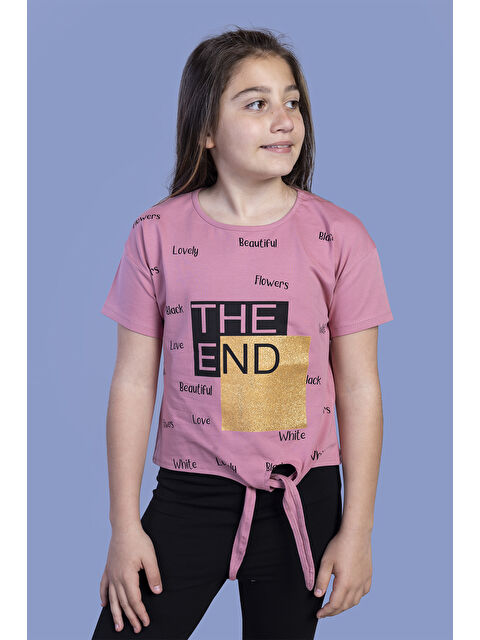 Toontoykids Kız Çocuk Komple Baskılı Bağlama Detaylı Tişört