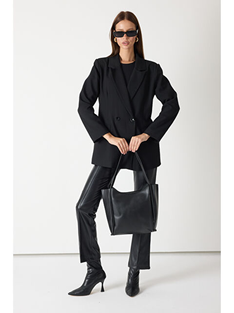 TONNY BLACK Kadın Siyah Çift Saplı Suni Deri Omuz Çantası - S000500318-19351