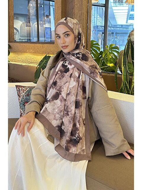 Lamelif Batik Çiçek Desen Bambu Şal Toprak - S000529701-14742