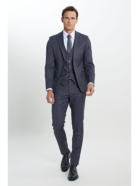 Altınyıldız Classics Erkek Mavi Ekstra Slim Fit Dar Kesim Desenli Yelekli Takım Elbise