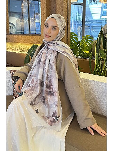 Lamelif Batik Çiçek Desen Bambu Şal Taş - S000529701-25636