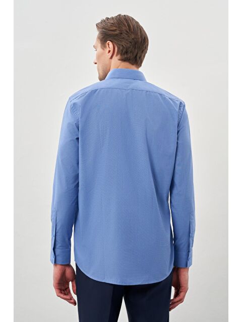 İMZA Mavi Uzun Kol Filafil Sert Yaka  Slim Fit Dar Kesim Basic Gömlek 1004210008 - S000348594-17234
