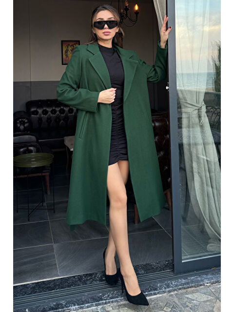 Gülseli Kadın Astarlı Kuşaklı Kaşe Kaban - S000312516-18709