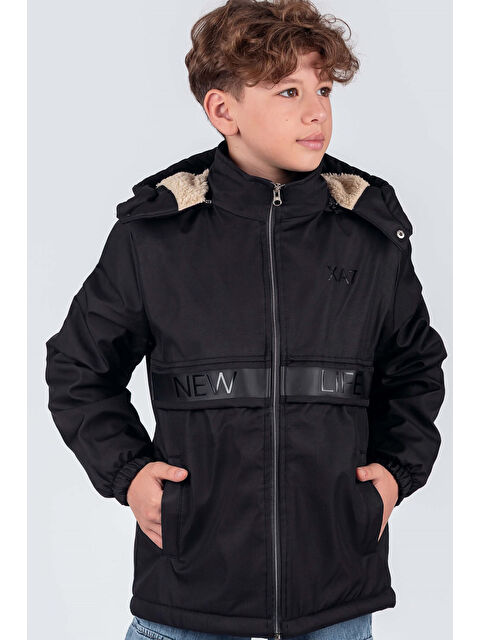 Pina Kids Erkek Çocuk Çıkarılabilir Kapüşonlu New Life Baskılı Kışlık Mont KM7361 - S000424648-19351