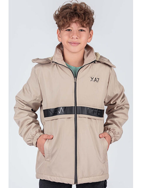 Pina Kids Erkek Çocuk Çıkarılabilir Kapüşonlu New Life Baskılı Kışlık Mont KM7361 - S000424648-19928