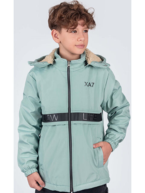 Pina Kids Erkek Çocuk Çıkarılabilir Kapüşonlu New Life Baskılı Kışlık Mont KM7361 - S000424648-20054