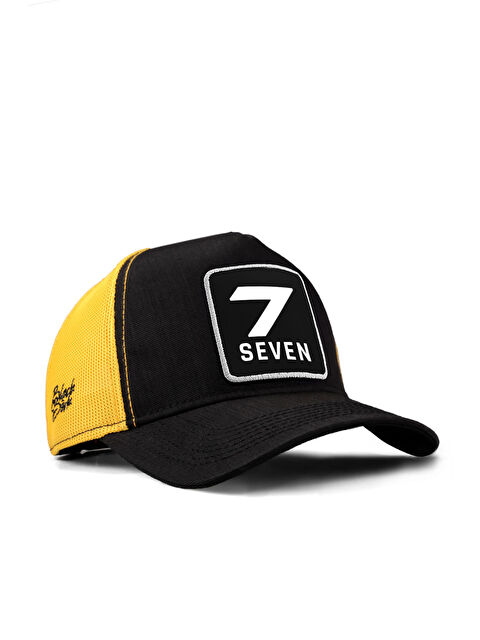 BlackBörk 7 Numara Logolu Cordura Siyah-Sarı Trucker Şapka