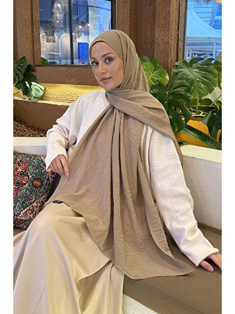 Lamelif Comfort Pamuk Şal Koyu Vizonrengi - S000529583-9561