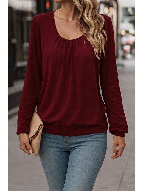 Jane's Kadın Uzun Kollu Yuvarlak Yakalı Viskon Bluz