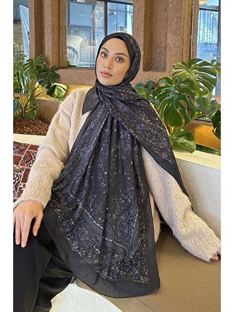 Lamelif Retro Desen Bambu Şal Antrasit - S000529576-29666