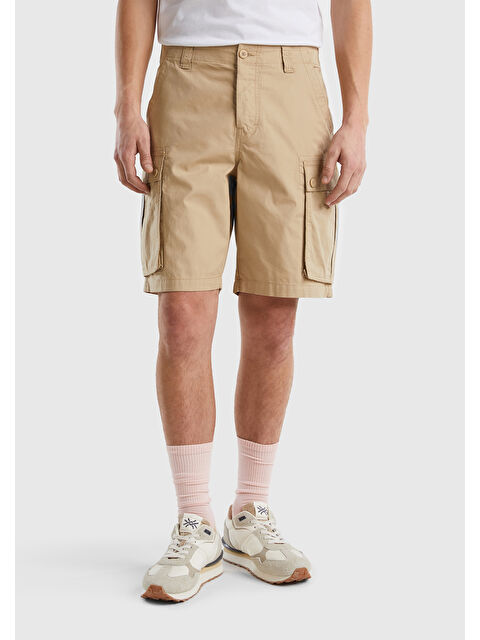 United Colors Of Benetton Erkek Bej %100 Pamuk 6 Cepli Kargo Bermuda Şort - S000305963-19928