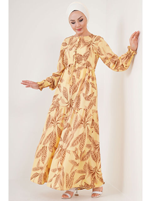 Bigdart 2145 Desenli Tesettür Elbise - Sarı - S000089482-20072