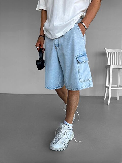 Abluka Online Erkek Baggy Fit Kargo Cepli Şort Mavi - S000236526-17234