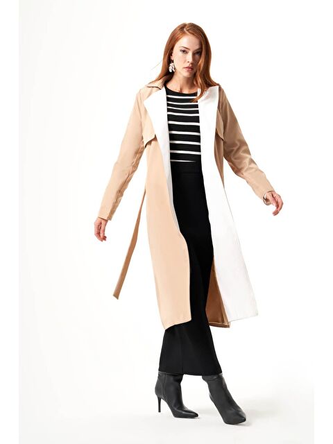 Mizalle Yaka Garnili Bej-Taş Trençkot - S000112789-19928