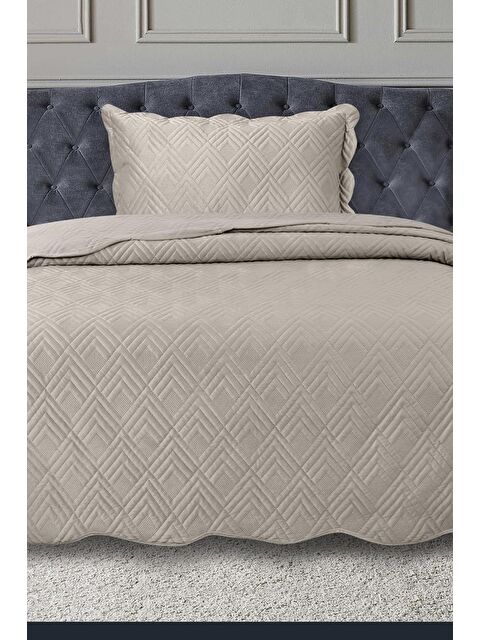 Çeyiz Diyarı Lydia Tek Kişilik Lüks Kadife Yatak Örtüsü Bej - S000496473-19928