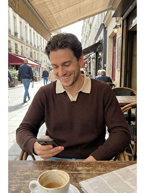 Mishar İtalia Erkek Kendinden Desenli Polo Yaka Triko Kazak - S000491495-19413