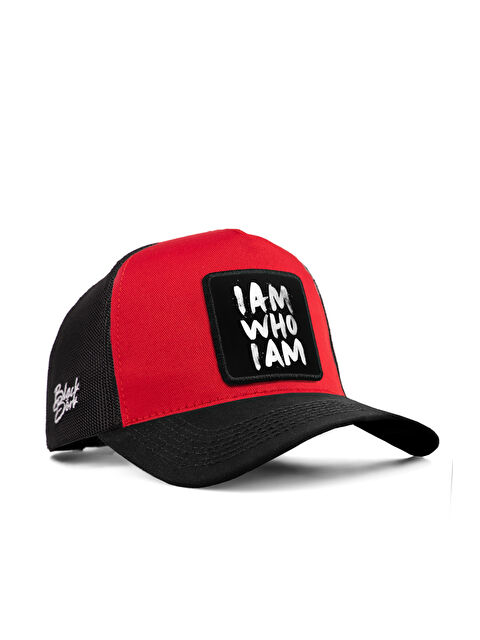 BlackBörk I am Who I am Logolu Kırmızı-Siyah Trucker Şapka