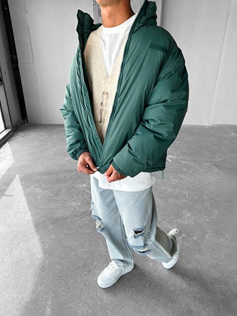 Abluka Online Erkek Oversize Dik Yakalı Fermuarlı Cepli Mont Yeşil - S000497632-18194