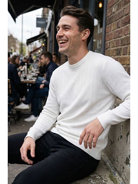 Mishar İtalia Erkek Bisiklet Yaka Çizgi Desenli Triko Kazak - S000491496-20063