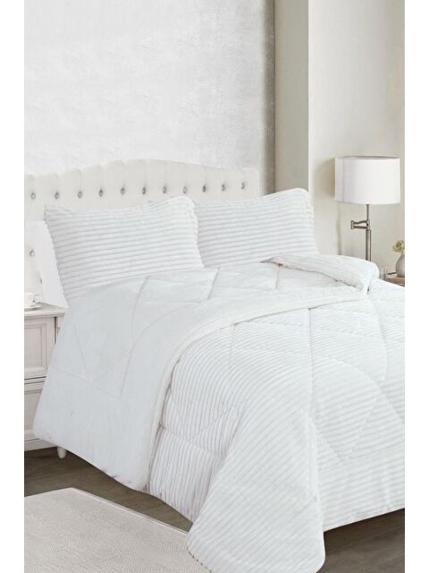 Çeyiz Diyarı Ece Stripe Çift Kişilik Pelüş Yatak Örtüsü Krem - S000496492-19966