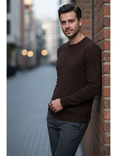 Mishar İtalia Erkek Bisiklet Yaka Çizgi Desenli Triko Kazak - S000491496-19413