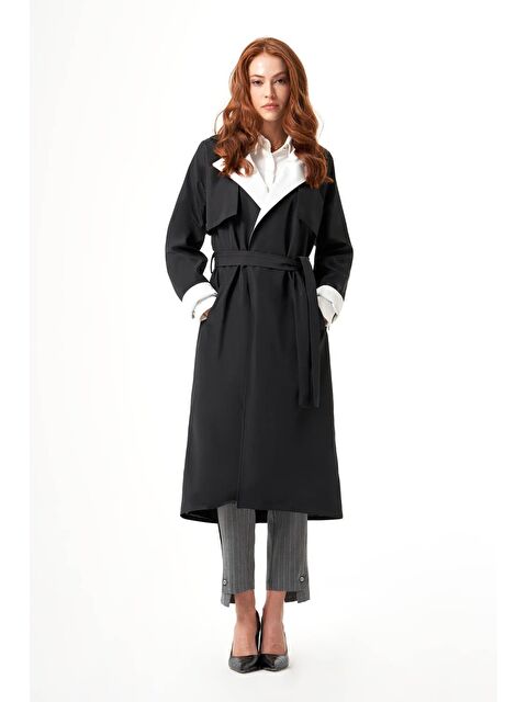 Mizalle Yaka Garnili Siyah-Taş Trençkot - S000112790-19351