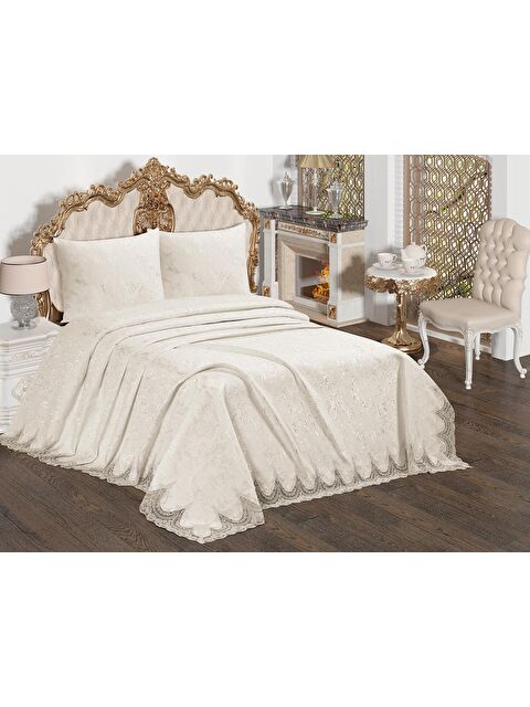 Çeyiz Diyarı Fransız Güpürlü Çeyizlik Yatak Örtüsü Bulut Krem - S000496496-19966