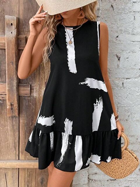 Jane's Kadın Kolsuz Bisiklet Yaka Arkadan Fiyonklu Süprem Kısa Elbise