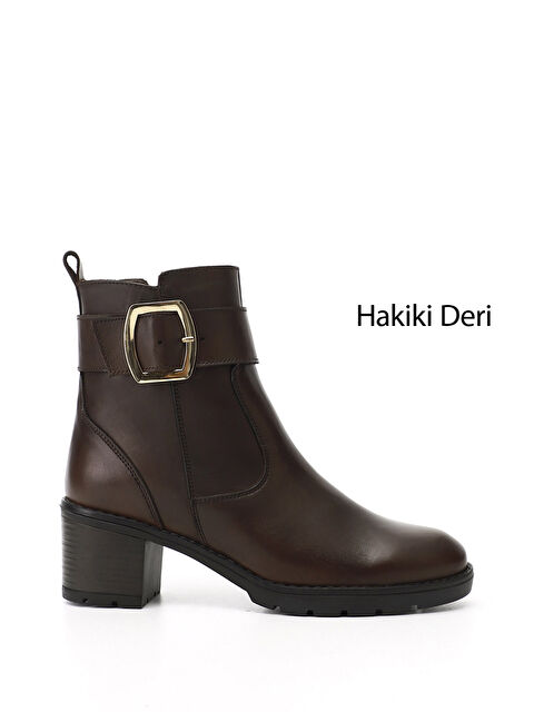 GÖNDERİ(R) Kadın TÜTÜN KAHVE Fermuarlı Kalın Topuklu Hakiki Deri Bot - S000493547-20839