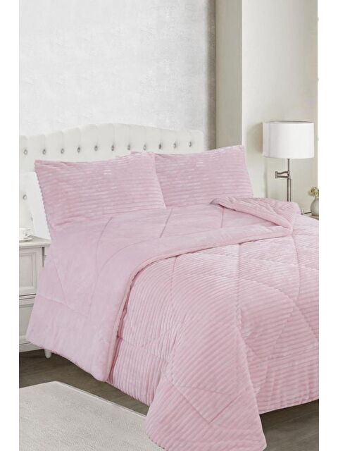Çeyiz Diyarı Ece Stripe Çift Kişilik Pelüş Yatak Örtüsü Pudra - S000496500-7152